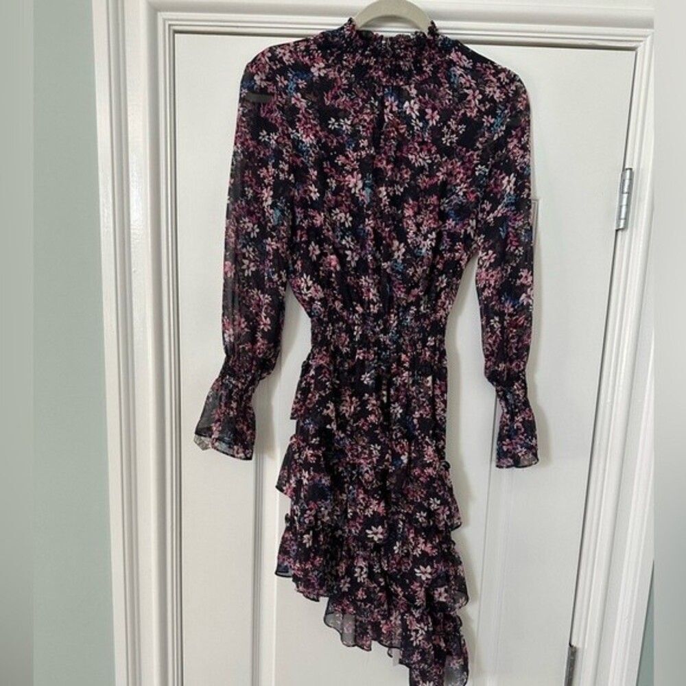 MISA Los Angeles Savanna Asymmetrical Mini Dress with Smoked High Neck Size XS - Picture 11 of 16